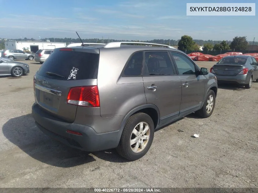 2011 Kia Sorento Lx V6 VIN: 5XYKTDA28BG124828 Lot: 40226772