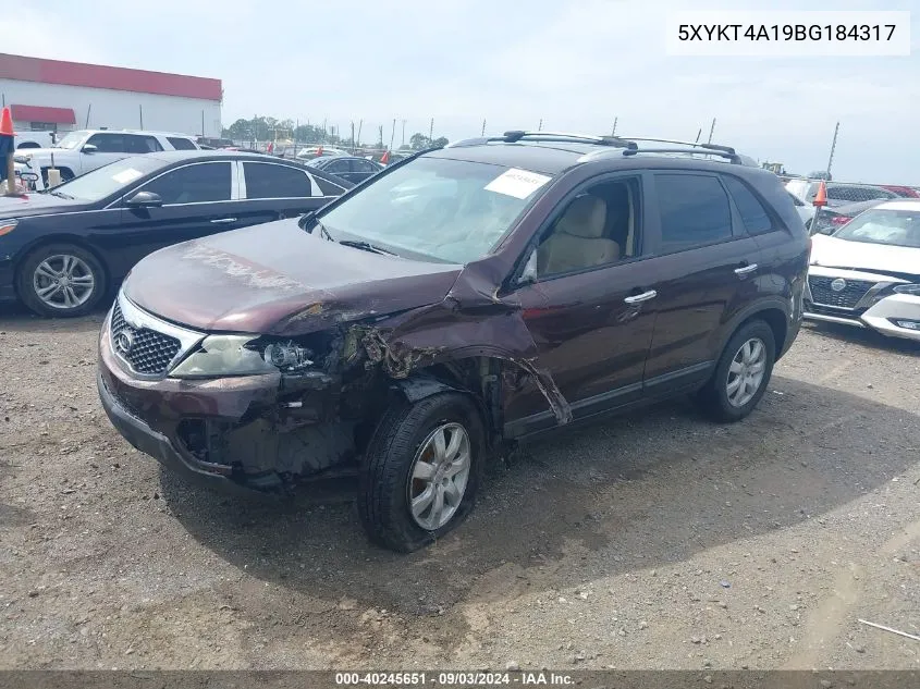 2011 Kia Sorento Lx VIN: 5XYKT4A19BG184317 Lot: 40245651