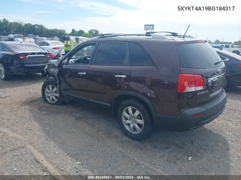 2011 Kia Sorento Lx VIN: 5XYKT4A19BG184317 Lot: 40245651