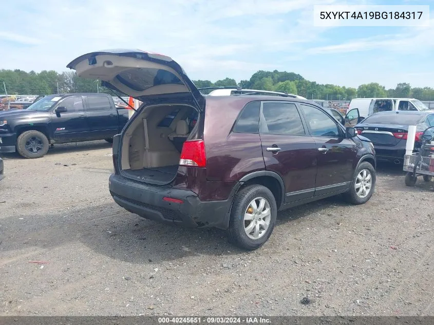 2011 Kia Sorento Lx VIN: 5XYKT4A19BG184317 Lot: 40245651