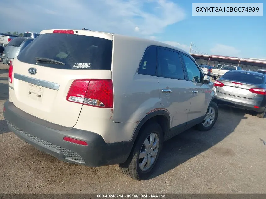 2011 Kia Sorento Lx VIN: 5XYKT3A15BG074939 Lot: 40245714