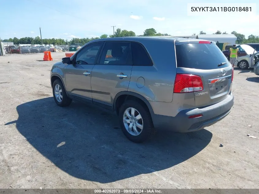 2011 Kia Sorento Lx VIN: 5XYKT3A11BG018481 Lot: 40252073