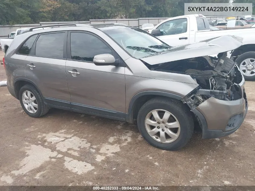 2011 Kia Sorento Lx V6 VIN: 5XYKT4A22BG149224 Lot: 40252333