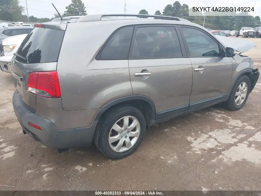 5XYKT4A22BG149224 2011 Kia Sorento Lx V6