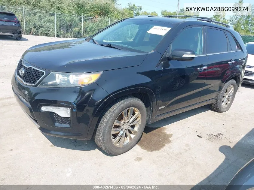 2011 Kia Sorento Sx V6 VIN: 5XYKWDA28BG099274 Lot: 40261486