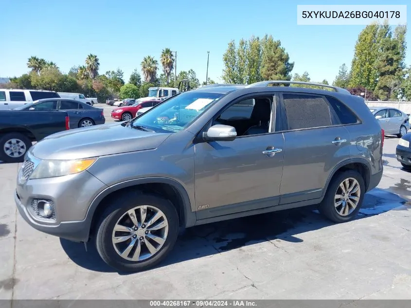 2011 Kia Sorento Ex V6 VIN: 5XYKUDA26BG040178 Lot: 40268167