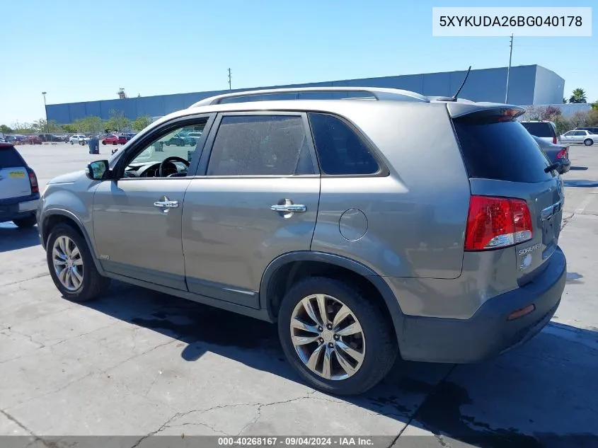 2011 Kia Sorento Ex V6 VIN: 5XYKUDA26BG040178 Lot: 40268167