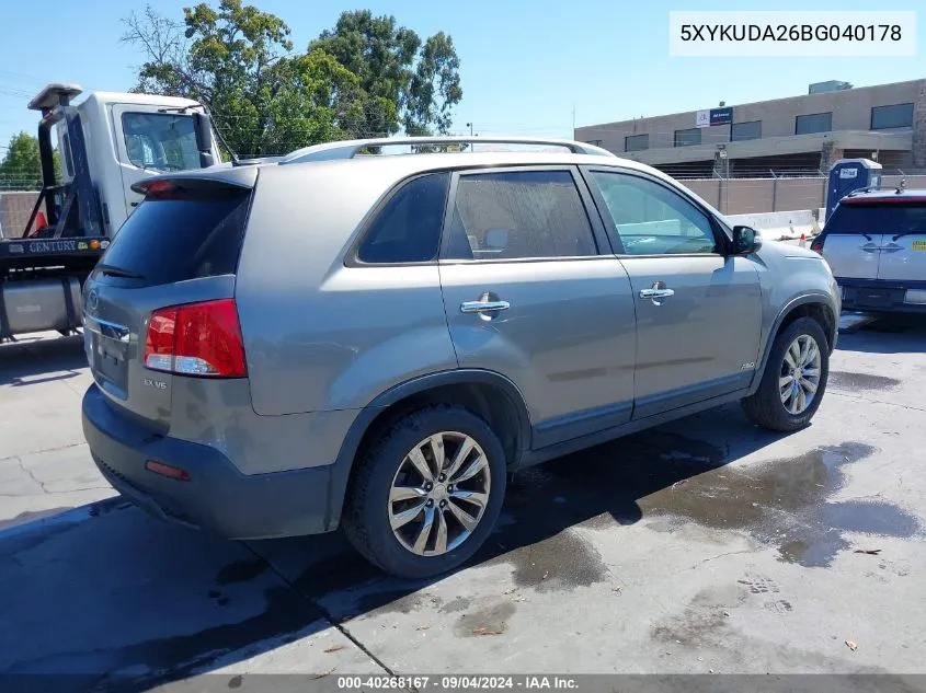 2011 Kia Sorento Ex V6 VIN: 5XYKUDA26BG040178 Lot: 40268167