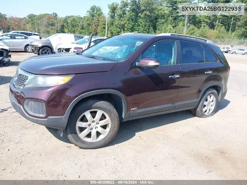 5XYKTDA26BG122933 2011 Kia Sorento Lx V6