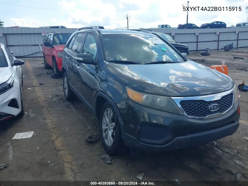 2011 Kia Sorento Lx V6 VIN: 5XYKT4A22BG115915 Lot: 40393880