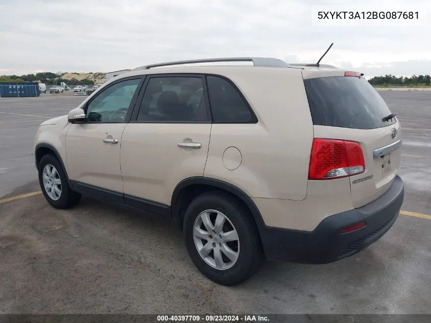 2011 Kia Sorento Lx VIN: 5XYKT3A12BG087681 Lot: 40397709