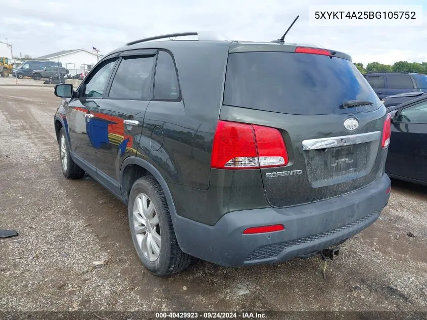 5XYKT4A25BG105752 2011 Kia Sorento Lx V6