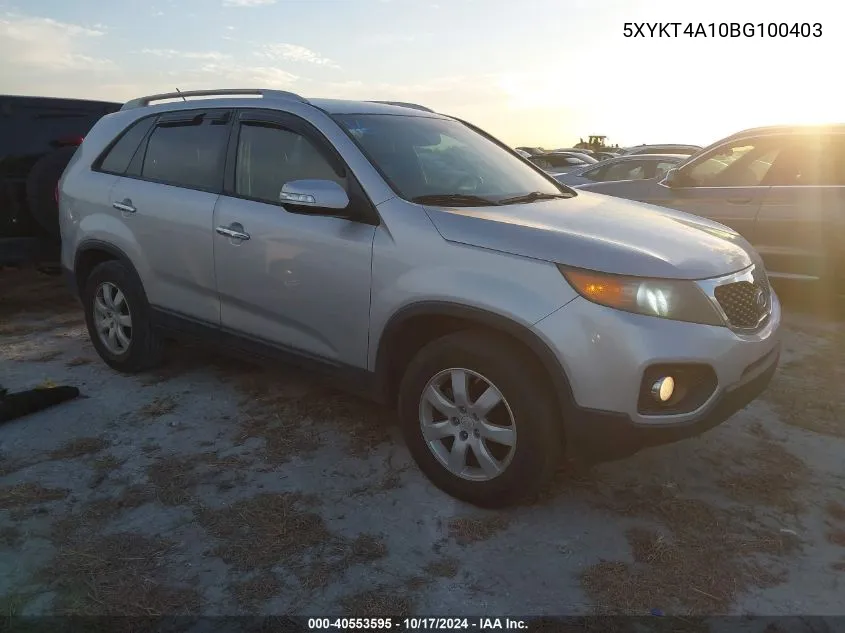 2011 Kia Sorento Lx VIN: 5XYKT4A10BG100403 Lot: 40553595