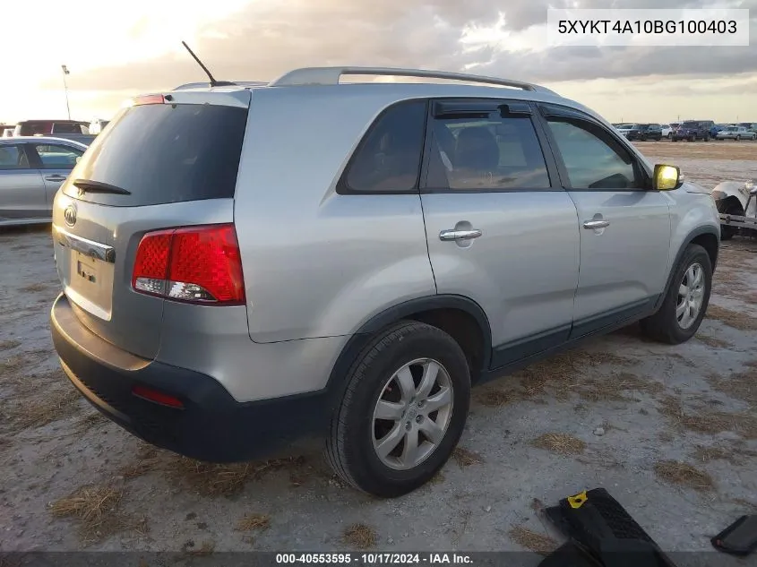 2011 Kia Sorento Lx VIN: 5XYKT4A10BG100403 Lot: 40553595