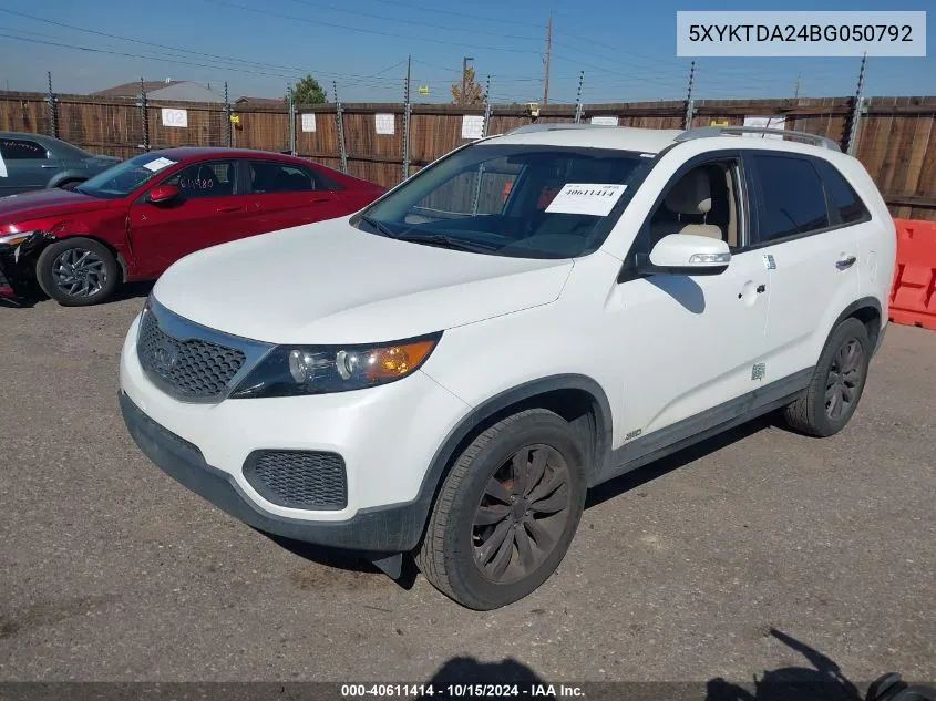 5XYKTDA24BG050792 2011 Kia Sorento Lx V6