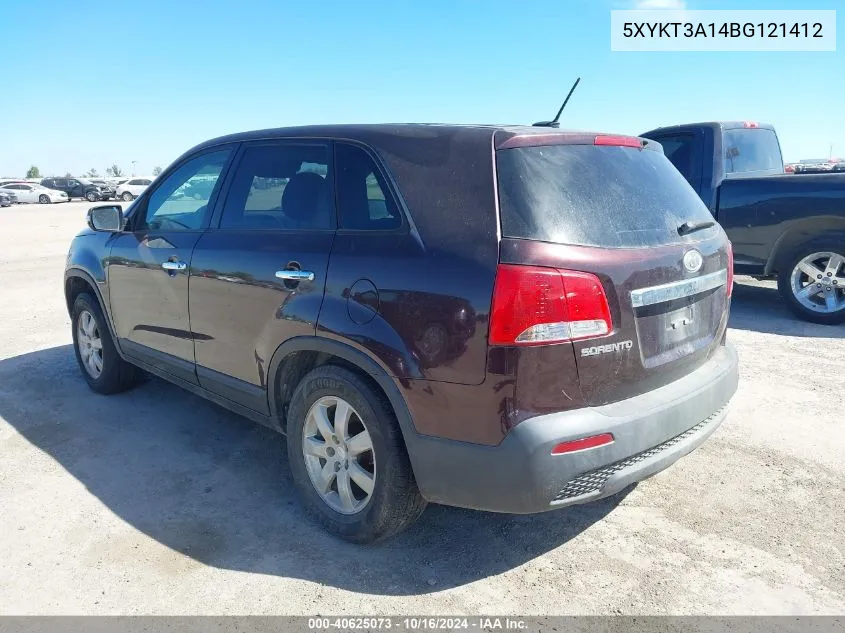 2011 Kia Sorento Lx VIN: 5XYKT3A14BG121412 Lot: 40625073