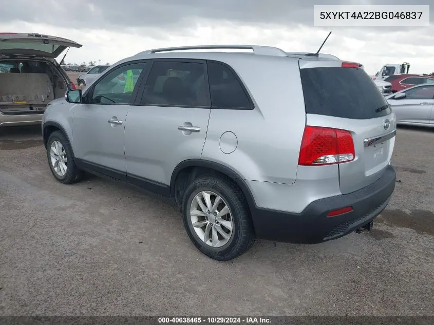 2011 Kia Sorento Lx V6 VIN: 5XYKT4A22BG046837 Lot: 40638465