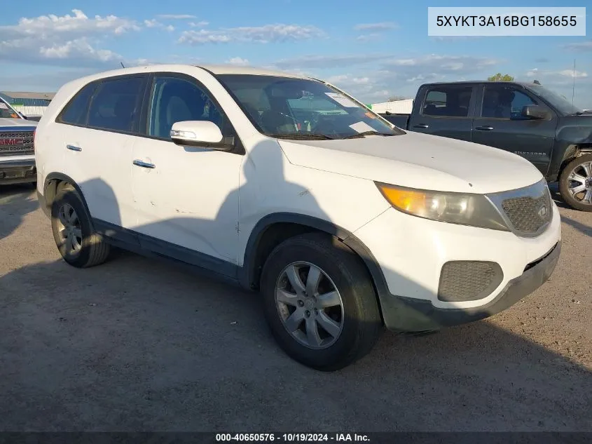 2011 Kia Sorento Lx VIN: 5XYKT3A16BG158655 Lot: 40650576