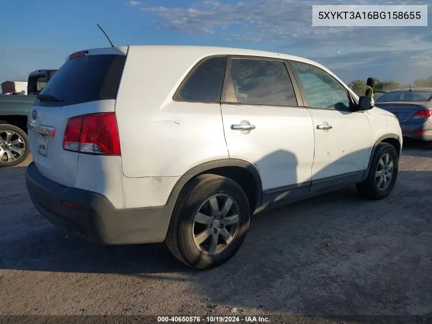 2011 Kia Sorento Lx VIN: 5XYKT3A16BG158655 Lot: 40650576