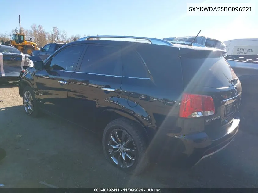 2011 Kia Sorento Sx V6 VIN: 5XYKWDA25BG096221 Lot: 40792411