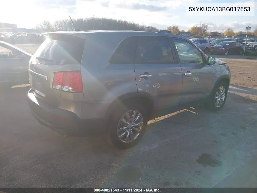 2011 Kia Sorento Ex VIN: 5XYKUCA13BG017653 Lot: 40821543