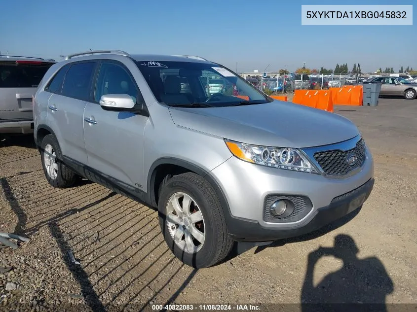 2011 Kia Sorento Lx VIN: 5XYKTDA1XBG045832 Lot: 40822083