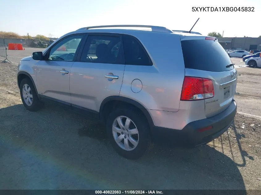 2011 Kia Sorento Lx VIN: 5XYKTDA1XBG045832 Lot: 40822083