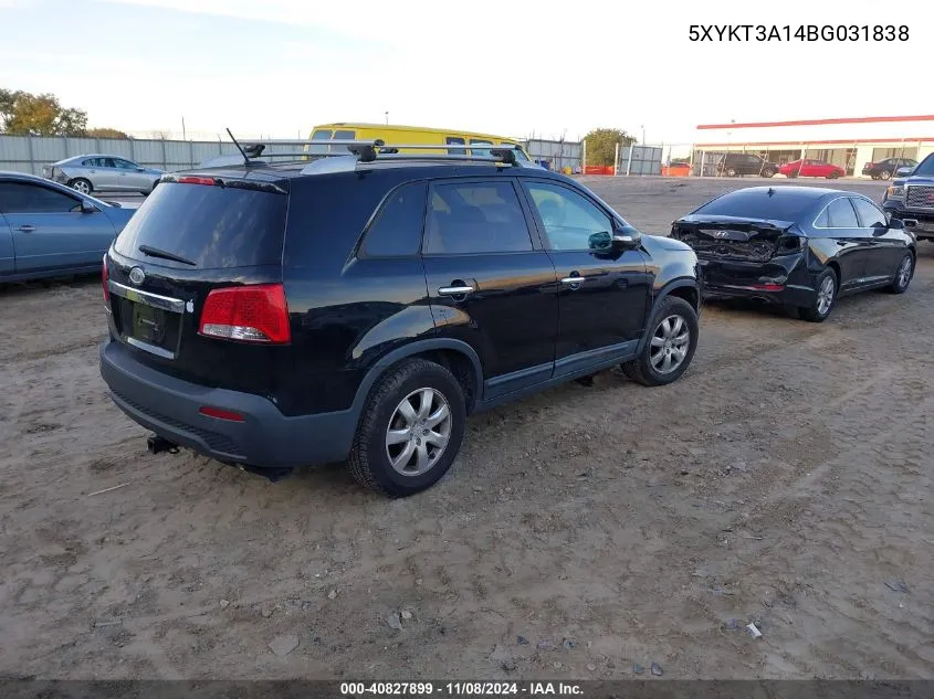 2011 Kia Sorento Lx VIN: 5XYKT3A14BG031838 Lot: 40827899