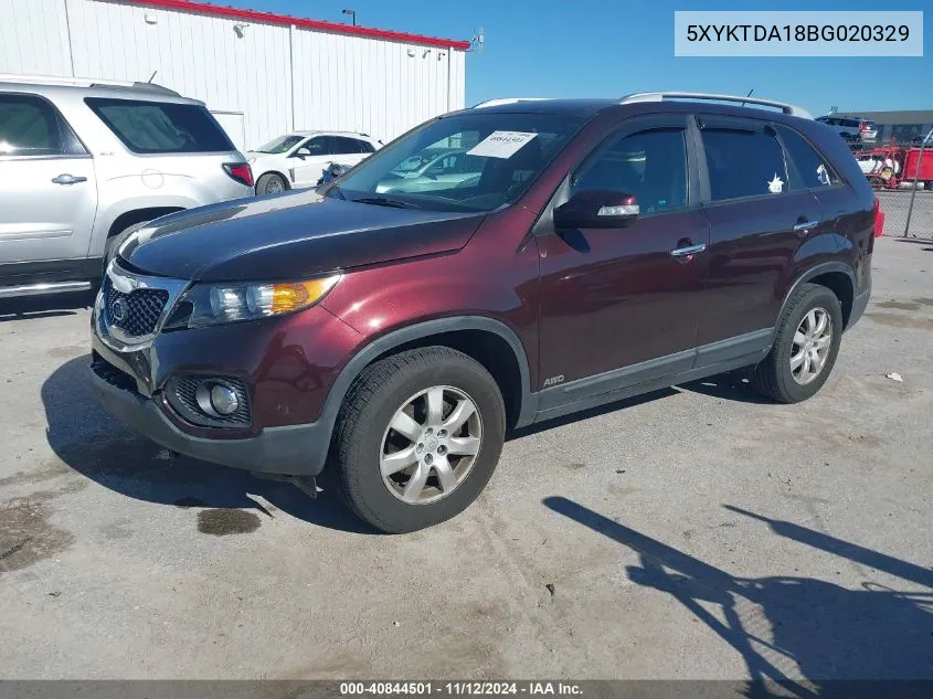 2011 Kia Sorento Lx VIN: 5XYKTDA18BG020329 Lot: 40844501