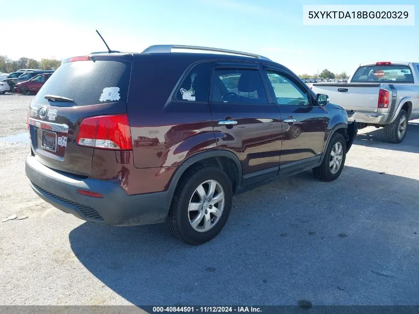 2011 Kia Sorento Lx VIN: 5XYKTDA18BG020329 Lot: 40844501