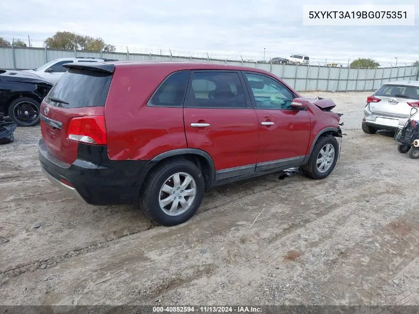 2011 Kia Sorento Lx VIN: 5XYKT3A19BG075351 Lot: 40852594