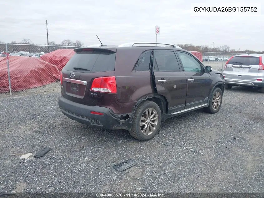 2011 Kia Sorento Ex V6 VIN: 5XYKUDA26BG155752 Lot: 40853576