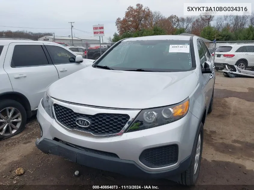 2011 Kia Sorento Lx VIN: 5XYKT3A10BG034316 Lot: 40854073