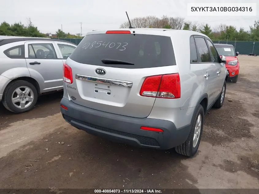 2011 Kia Sorento Lx VIN: 5XYKT3A10BG034316 Lot: 40854073