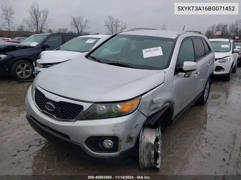 2011 Kia Sorento Lx VIN: 5XYKT3A16BG071452 Lot: 40863885