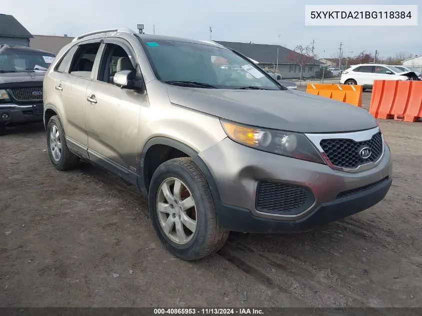 2011 Kia Sorento Lx V6 VIN: 5XYKTDA21BG118384 Lot: 40865953