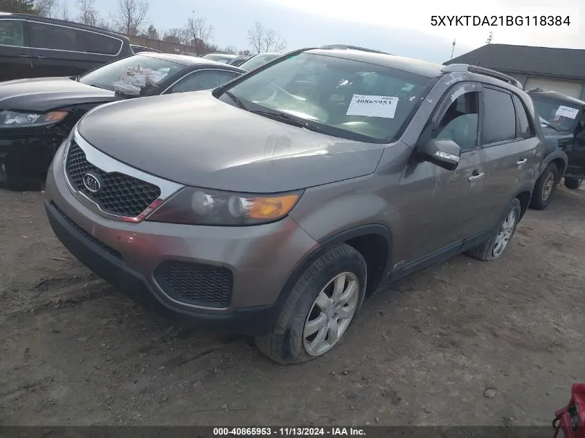 2011 Kia Sorento Lx V6 VIN: 5XYKTDA21BG118384 Lot: 40865953