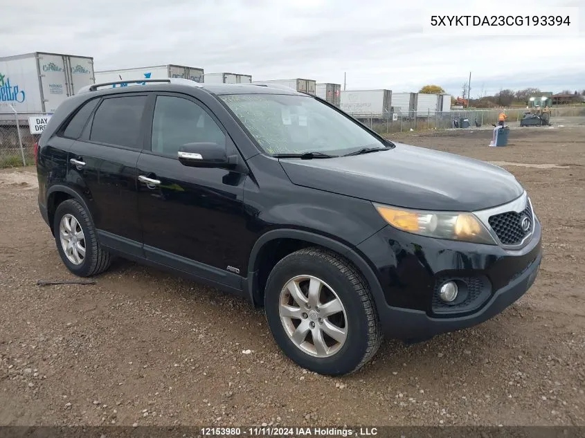 2012 Kia Sorento VIN: 5XYKTDA23CG193394 Lot: 12153980