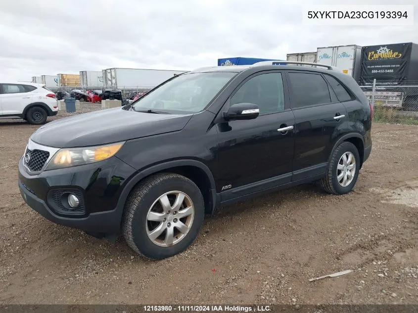 2012 Kia Sorento VIN: 5XYKTDA23CG193394 Lot: 12153980