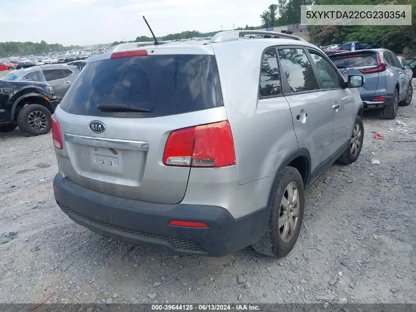 2012 Kia Sorento Lx V6 VIN: 5XYKTDA22CG230354 Lot: 39644125