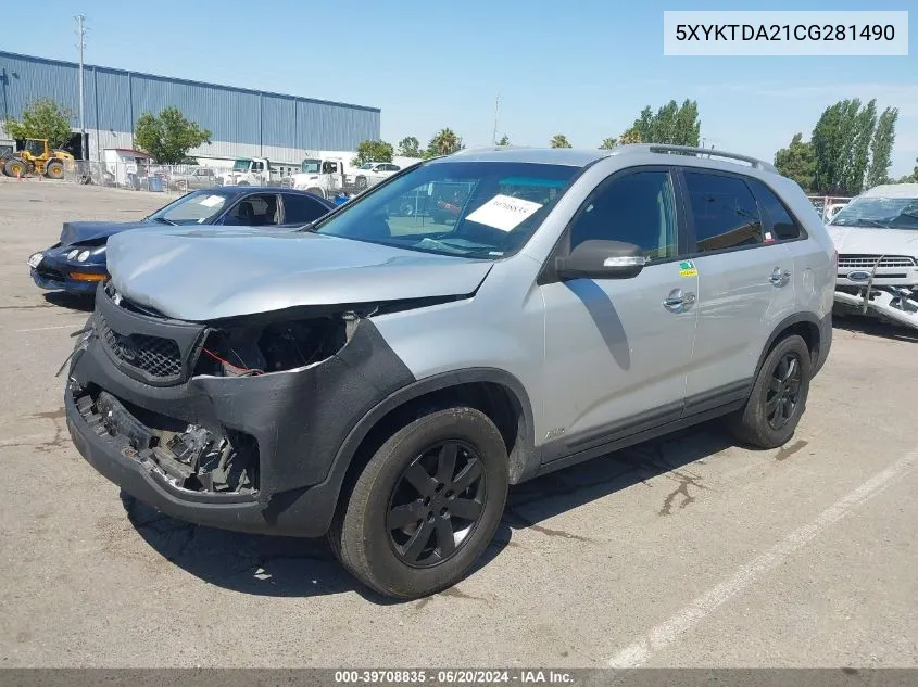 2012 Kia Sorento Lx V6 VIN: 5XYKTDA21CG281490 Lot: 39708835