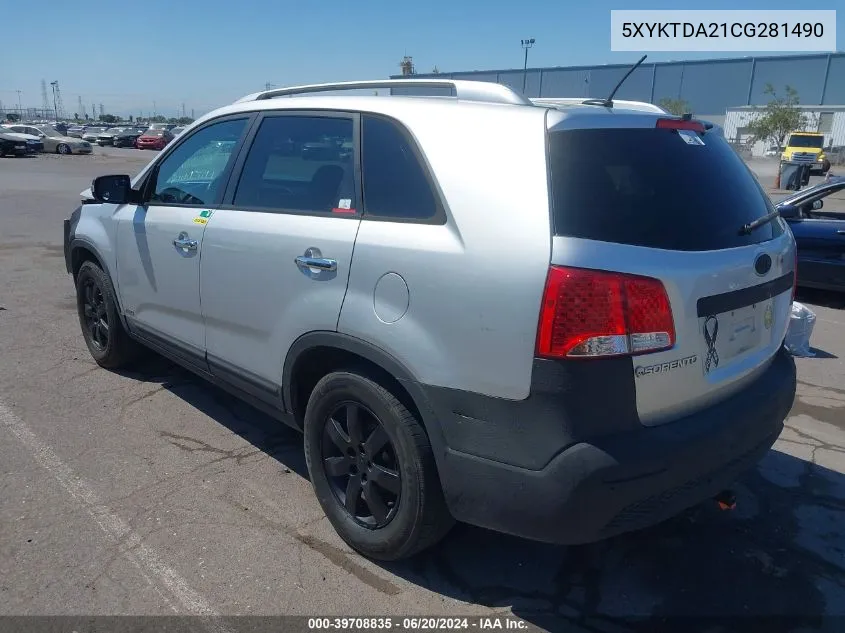 2012 Kia Sorento Lx V6 VIN: 5XYKTDA21CG281490 Lot: 39708835