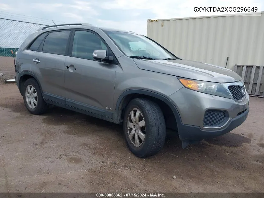 2012 Kia Sorento Lx V6 VIN: 5XYKTDA2XCG296649 Lot: 39853362