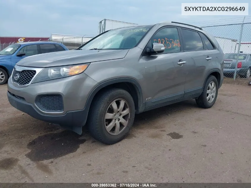 2012 Kia Sorento Lx V6 VIN: 5XYKTDA2XCG296649 Lot: 39853362