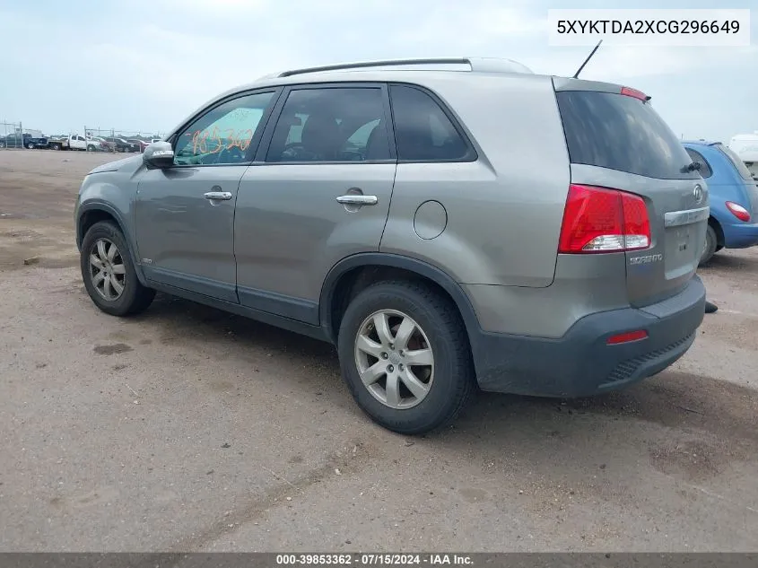 2012 Kia Sorento Lx V6 VIN: 5XYKTDA2XCG296649 Lot: 39853362