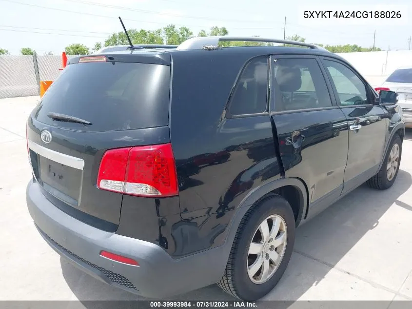 2012 Kia Sorento Lx V6 VIN: 5XYKT4A24CG188026 Lot: 39993984