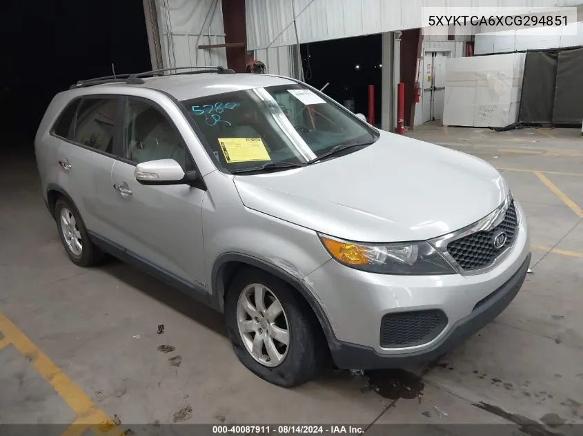 2012 Kia Sorento Lx VIN: 5XYKTCA6XCG294851 Lot: 40087911