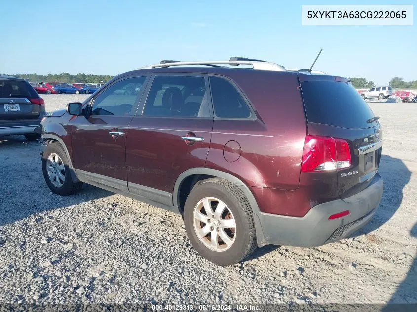 2012 Kia Sorento Lx VIN: 5XYKT3A63CG222065 Lot: 40129313