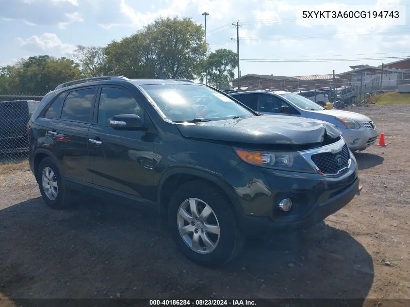 5XYKT3A60CG194743 2012 Kia Sorento Lx