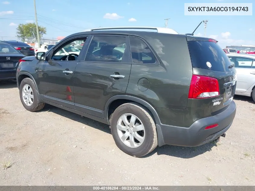 5XYKT3A60CG194743 2012 Kia Sorento Lx